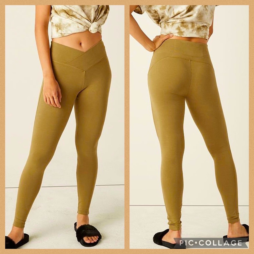 Garden Moss Cotton High Waist Full Length V Crossover Legging